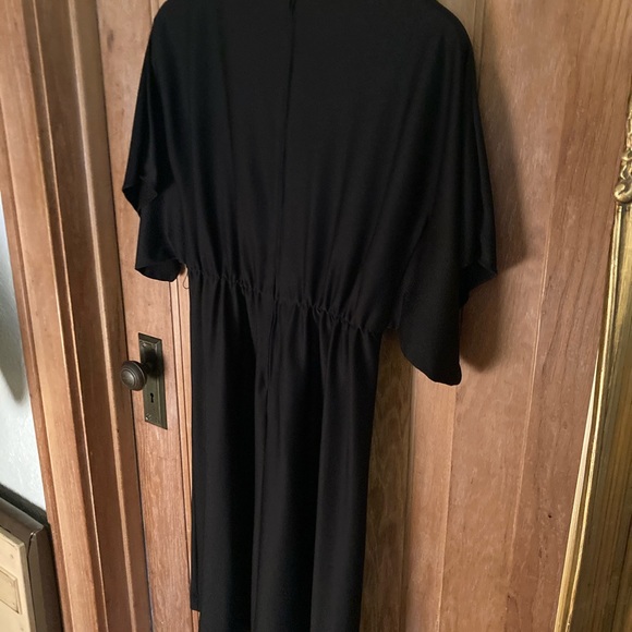 Vintage Black Gathered Waist Wide Short Sleeve Polyester Dress Women’s Size 14 - Picture 7 of 8